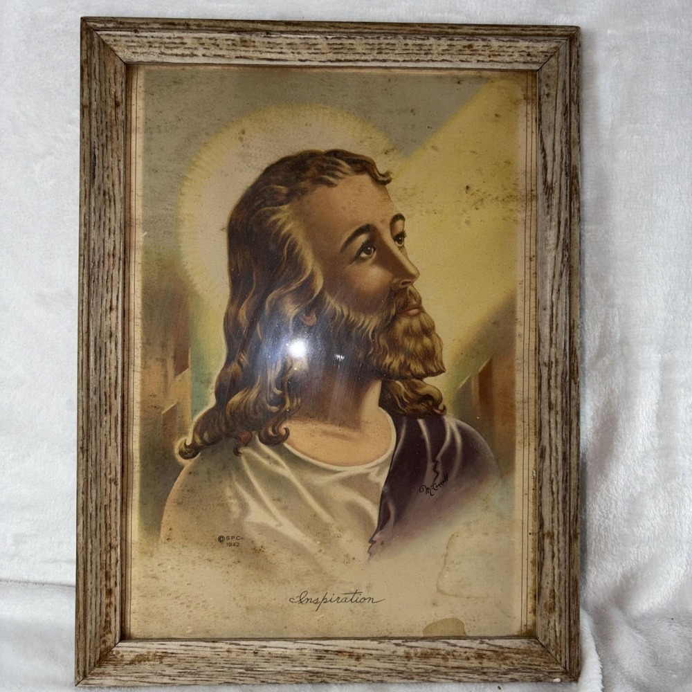 Vintage 1942 Lithograph‎ Jesus Inspiration by McConnell Christian Decor Aged